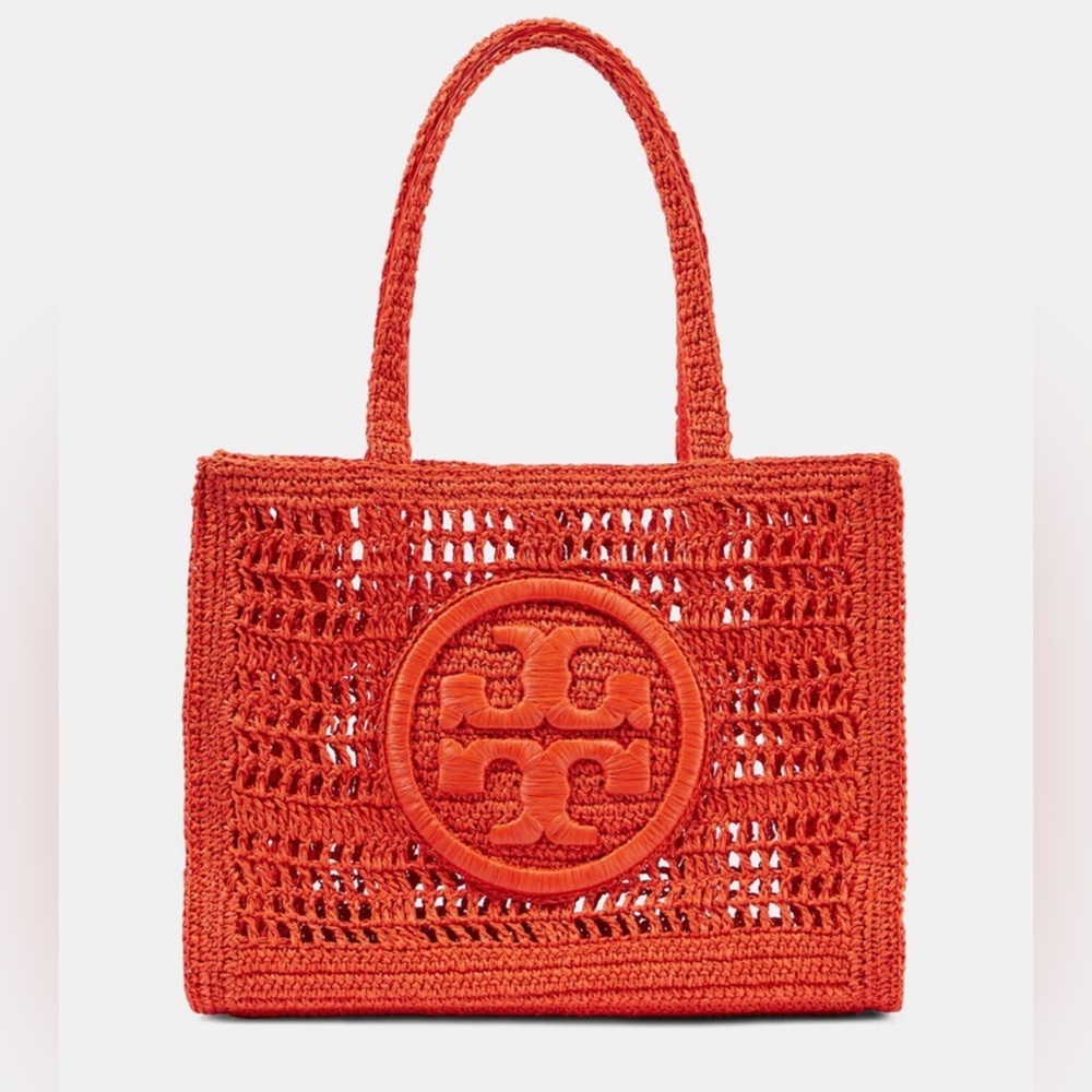 Tory Burch Ella Small crochet raffia tote bag